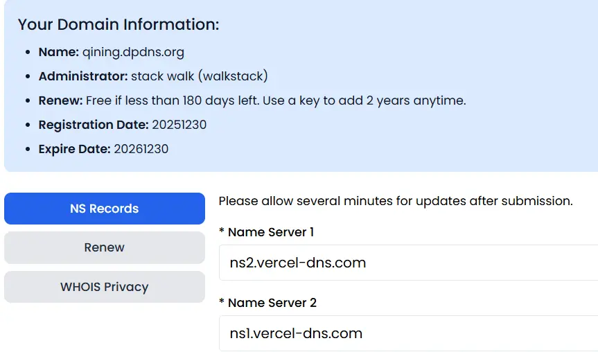 dpdns.org只能配置域名托管服务器的nameserver dpdns.org只能配置域名托管服务器的nameserver